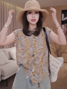 YINGDAI | Retro French Flared Sleeve Floral Print Shirt Loose