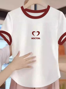 Summer 2025 Womens Slim Fit Short Sleeve T-Shirt Pure Cotton Shoulder Width Regular Commute Style Korean Version Print Shirt