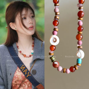 Dây Chuyền Vỏ Sò Tự Nhiên Đỏ Đa Yếu Tố Thời Trang Thu Đông Cho Phụ Nữ Dây Chuyền Áo Len Phụ Kiện Trang Sức Hợp Thời Trang