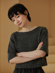 hacikis | Wool One-Shoulder Short Sleeve Knitted Top