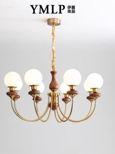 French Style Chandelier Glass Walnut Wood Living Room Bedroom Suspension Lamp Vintage Iron Art Lighting for Dining Room