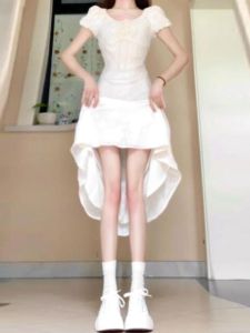 CHANGTONG | Elegant French Lady Style Floral Embroidery Long Dress Womens Summer Waist-Cinching Slimming Dress Gentle Wind Style Dress