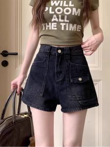 WANGGONGZHU | High Waist Wide Leg Denim Shorts Womens Retro Workwear Style Fashionable A-Line Hot Pants Summer New Arrivals Wear Resistant