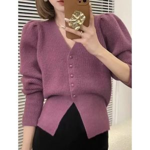 Red Knitted Sweater Coat Womens Design Sensation Little Fragrance Style Rabbit Year New Year Battle Costume Short Sleeve V Neck