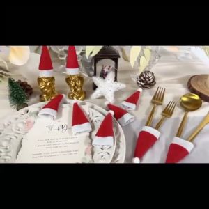 Christmas Tableware Holder Bag Xmas Hat Fork Knife Cutlery Bags 2024 Christmas Decorations for Home Table Navidad New Year 2025