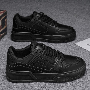 Mens Shoes Spring & Fall Special-Interest Design Easiest for Match Casual Pure Black Board Shoes Teenagers Sports Platform Height Increasing Bread Fashion Shoes
