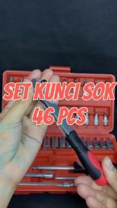Set Kunci Sok 46 PCS Kunci Shock Motor Mobil 1/4" Obeng Soket Pas Ring Repair Tools Kit Wrench