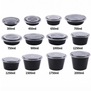 Round Straight Sided Meal Box Transparent/Black with Lid
