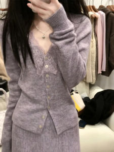 NIUVIES | Bộ Đầm Dài Knitted Tím Sang Trọng