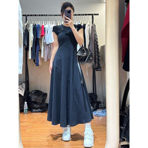Deep Blue Sleeveless Long Dress Womens Summer Elegant Goddess Style Hollow out Slimming Asymmetrical Floor-Length Gown
