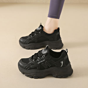 Black Dad Shoes Ultra Lightweight Soft Bottom Thick Sole Casual Workwear Comfortable All Day Long Large Size round Toe Slip-On