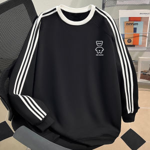 Thickened Fleece Mens Sweatshirt Casual Sporty Three-Stripes Spring Autumn New Style American Loose Fit Versatile Outerwear