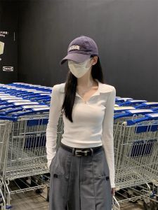 Spring 2025 Womens Unique Short Sleeve Polo Neck T-shirt Beautiful Absolutely Fashionable Casual Macaron Color Solid Print Top