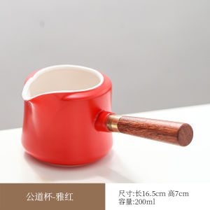 Pengchen Handmade Ceramic Public Cup Real Wood Side Handle Tea Pouring Device Heat Resistant 200ml for Home Use Tea Set