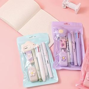 Bộ Văn Phòng Phẩm Học Sinh Kawaii 7 Món Với Băng Xóa Hình Mèo Hoạt Hình Dễ Thương Băng Keo Tẩy Bút Gel Dao Cắt - Quà Tặng Chào Năm Học Mới Dành Cho Trẻ Từ 6 Tuổi Trở Lên