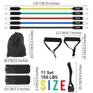 JBA Stretch Band Fitness Set 11 miếng 150 lb có thể điều chỉnh TPE chống trượt xử lý cửa khóa mắt cá chân với sức đề kháng Belt Mens Stretch Band Fitness Set