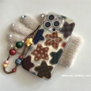 Full Cover Brown Plaid Star iPhone 16 pro Max Case Girls Heart Protect Shell Anti-Fall for Apple 17 16 pro 15 And 13 Models