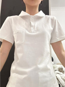 Áo Thun Polo Cổ Polo Tay Ngắn Cotton Nguyên Chất Màu Trắng Phong Cách Mỹ Cho Nữ Mùa Hè Ôm Vừa Vặn Đa Năng Phong Cách Đại Học Áo Thun Thường Ngày