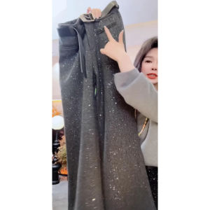 Plus Size High Waist Slimming Glitter Wide Leg Pants