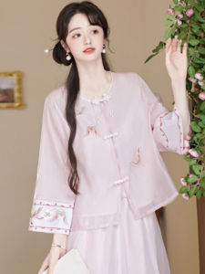 Tang Suit Womens Clothing Chinese Style Han Costume Tea Art Ear Picking Teacher Clothing Improved Placket Cheongsam Top Tea Clothing Suit Summer