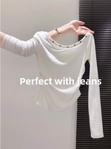 Off-shoulder Studded Slim T-Shirt Top