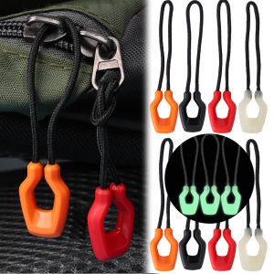 4PCS EDC Multifunctional Luminous Zipper Pulls Cord Rope Backpack Replacement Zipper Head Anti-Lost Tent Lock Zipper Tail Safety Buckle Suitable for Outdoor Camping Hiking