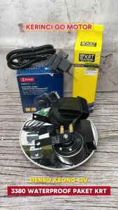 PAKET Denso 3380 KRT Klakson Keong Waterproof 12 Volt + Braket Kabel Massa Double Soket Pin Terminal 2 High & Low Tone Fan Fare Horn + KRT Bosch Kabel Relay Set