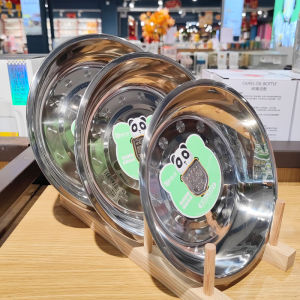 Thickened 304 Stainless Steel round Plate Kitchen Home Use Dish Plate Flat Bottomed Food Tray Cold Skin Dish Plate Fish Plate Steamed Tray