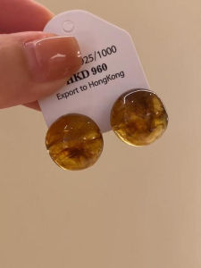 Transparent Design Amber round Ball Earrings Vintage Simple Fashion High-End Feeling Small Audience Cold Tone Style Hoops