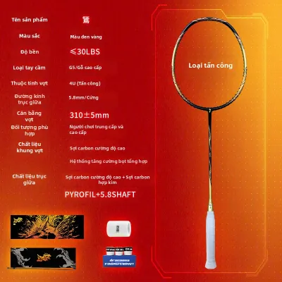 Dracaena | Vợt Cầu Lông Chuyên Nghiệp Tấn Công 5.8mm Thân Giữa Bằng Sợi Titanium Dây Nhảy Toàn Bộ Sợi Carbon