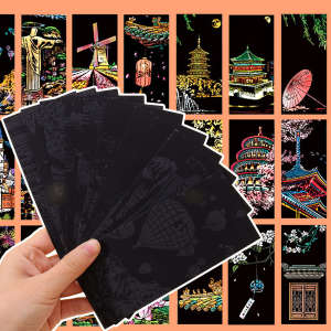 12PCS Paper Scratch Rainbow Bookmarks Handmade DIY City Scenery Scratch Off Gifts Children Art Painting Toys