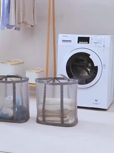 Giỏ Đựng Đồ Giặt Bằng Lưới Nylon Có Thể Gập Lại Túi Đựng Quần Áo Bẩn Di Động Cho Phòng Ngủ Phòng Tắm Giỏ Đựng Đồ Giặt Độc Lập