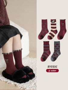 Girl Socks Spring and Autumn Pure Cotton Kids Ankela Red Tube Socks Fall and Winter K-style Baby Girl Childrens Trendy Socks