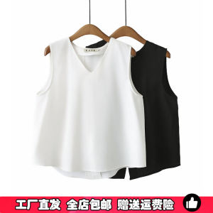 เสื้อกั๊กผ้าชีฟองคอวีไซส์ใหญ่พิเศษแบบบางสำหรับฤดูร้อนเสื้อกั๊กสวมหัวใส่ทับกันทิ้งตัวได้ดีเรียบหรูแมทช์ลุคง่ายใส่แล้วดูผอมเพรียวสำหรับสาวอวบ