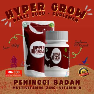 HYPER GROW Paket Peninggi Badan & Kesehatan Tulang - Susu Kalsium & Kapsul Multivitamin dengan Vitamin D & Zinc - Halal & Berkualitas