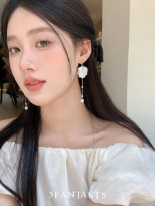Sweet Petal Element Long Tassel Artificial Pearl Earrings S925 Silver Needle High-End Feelings Fashion Jewelry for Women