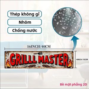 Biển Hiệu Kim Loại 2D Nhôm BBQ Master Quote 4x16 Inch Phong Cách Cổ Điển Trang Trí Tường Ngoài Trời Sân Sau Tiệc Tùng Quà Tặng