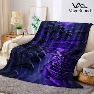 BILIBILI | purple papercut beach Flannel Blanket Warm Soft Halloween Christmas Decorative Couch Warm Cozy All-Season Gift