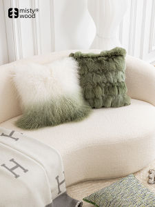 Leather Fur Entry Lux Pillow Green Bed Backrest Cushion Cover Ins Style Bedside Living Room Sleep Sofa Cushion