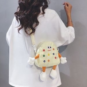 Cute Mini Canvas Bag Womens Casual Crossbody Phone Bag Childrens Cartoon Bag Single Strap Zipper Closure Leisure Style