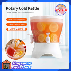Large 5L Refrigerator Cold Kettle with 3 Tap Rothable Fruit Juice Teapot Kitchen Cool Water Bucket Put Bar Supplies Cold Drinkware Kettle