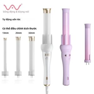 Máy Làm Xoăn Tóc Cầm Tay Chuyên Nghiệp Vivid&Vogue 32mm 13mm Điện Áp Kép Xoay Được Màu Trắng Tím 2 Màu Thay Thế Chuẩn US