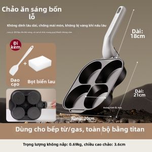 Chảo Đa Năng Jeetee 4 Lỗ chống dính Bằng Titan Dùng Rán Trứng & Bánh Hamburger