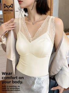 miiow | White Lace Cross Back Vest Womens Summer New Style Inner Wear With Chest Pad V-neck Strap Top Slim Fit Short Length
