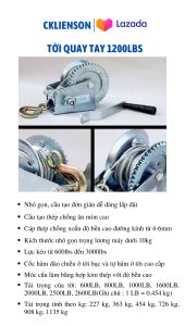 Tời quay tay 1000LBS tải kéo 450 Kg tải nâng an toàn 200kg có cáp móc 6 mét - Tời quay tay 2000lbs tải kéo 900kg cáp móc 6m tải nâng an toàn 350kg - Tời kéo tay giá sỉ  tại Cơ Khí Liên Sơn