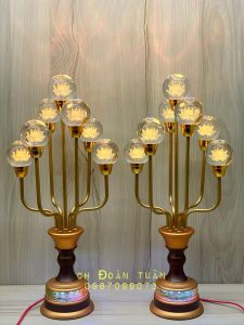 Cặp đèn trang trí bàn thờ quả cầu pha lê - đèn bình bông pha lê cao cấp châu tròn - đèn 7 quả châu
