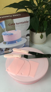 6Pcs Cake Baking Tools Set Pink/Green Turntable Non-Slip Base Food-Safe Materials Scrapers Spatulas for Beginners
