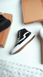 SEPATU PATROBAS NEW IVAN HIGH BLACK WHITE ( SIZE 35 - 45 ) - Sneakers Canvas Made in Indonesia