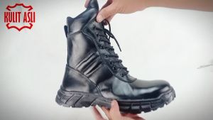 NEFF / Sepatu safety boot kulit asli pelindung besi / Proyek motoris touring TNI security / BSC 221