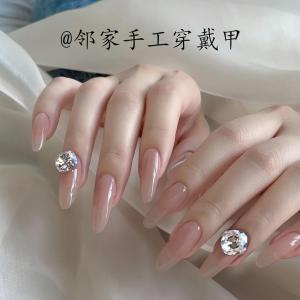 Handmade Detachable Wedding Nail Art Shiny Diamond White Enhancing Natural Nude Glowing Nail Tips Wearable Artificial Nails